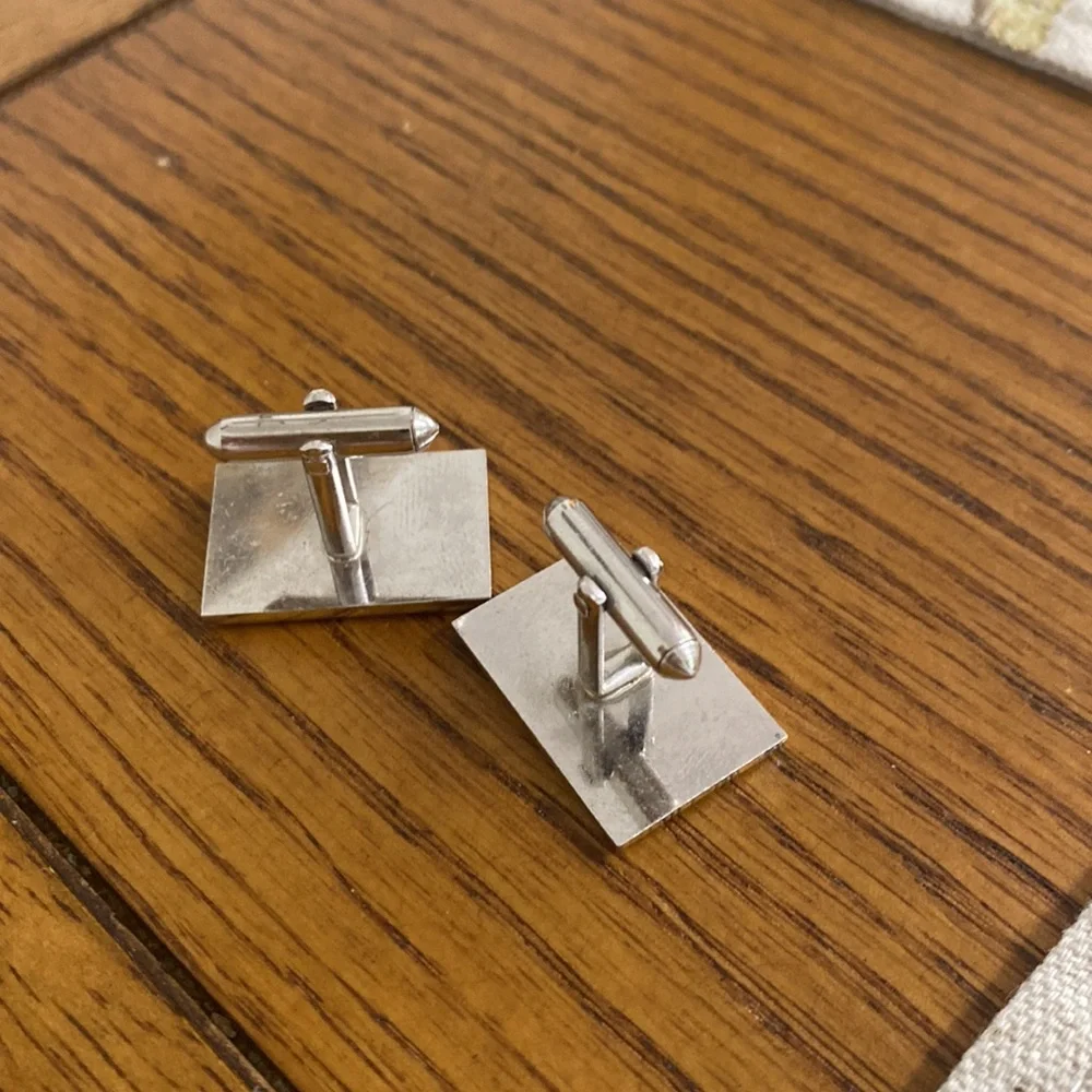 Silver Blank Vintage Rectangle cuff links - Picture 2 of 4